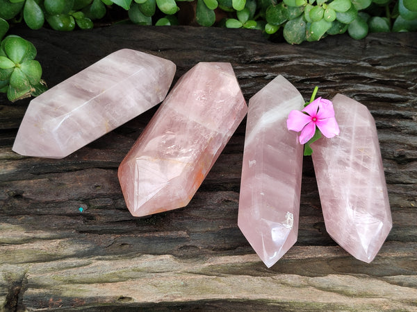 Polished Double Terminated Rose Quartz Points x 4 From Ambatondrazaka, Madagascar