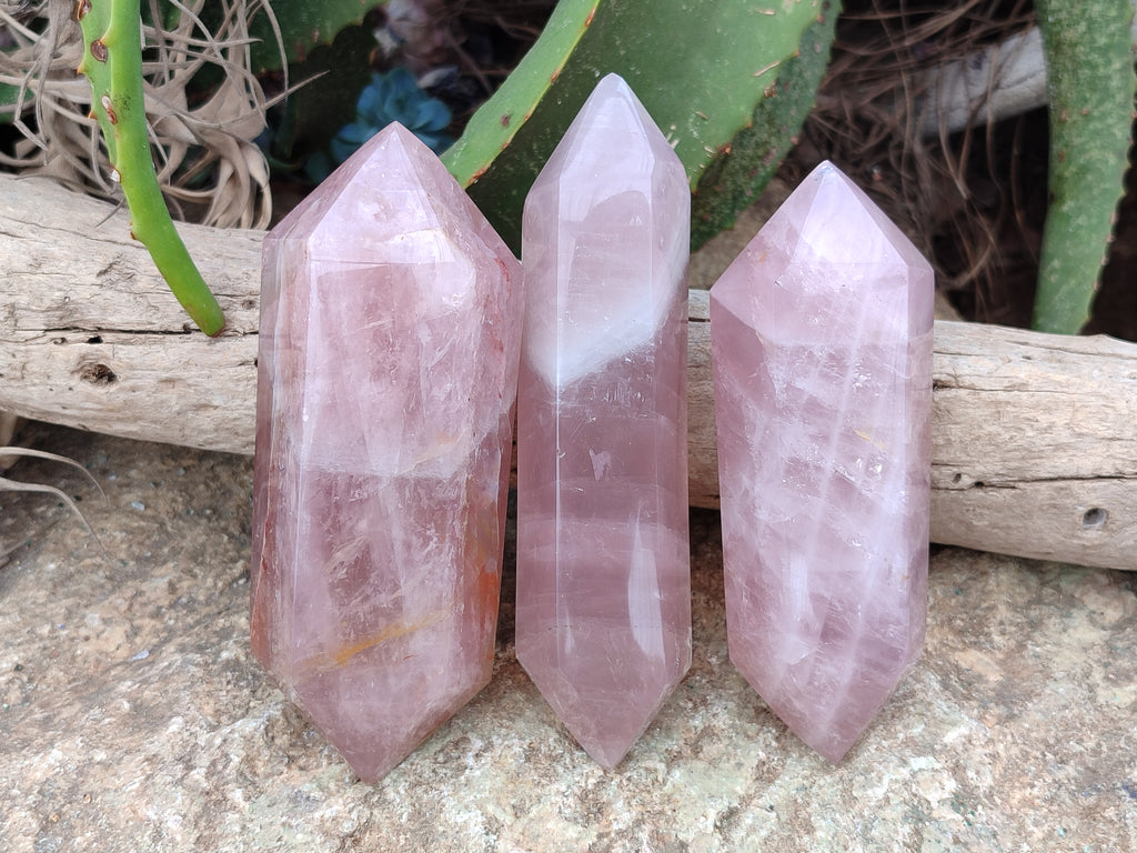 Polished Double Terminated Rose Quartz Points x 4 From Ambatondrazaka, Madagascar - Toprock Gemstones and Minerals 