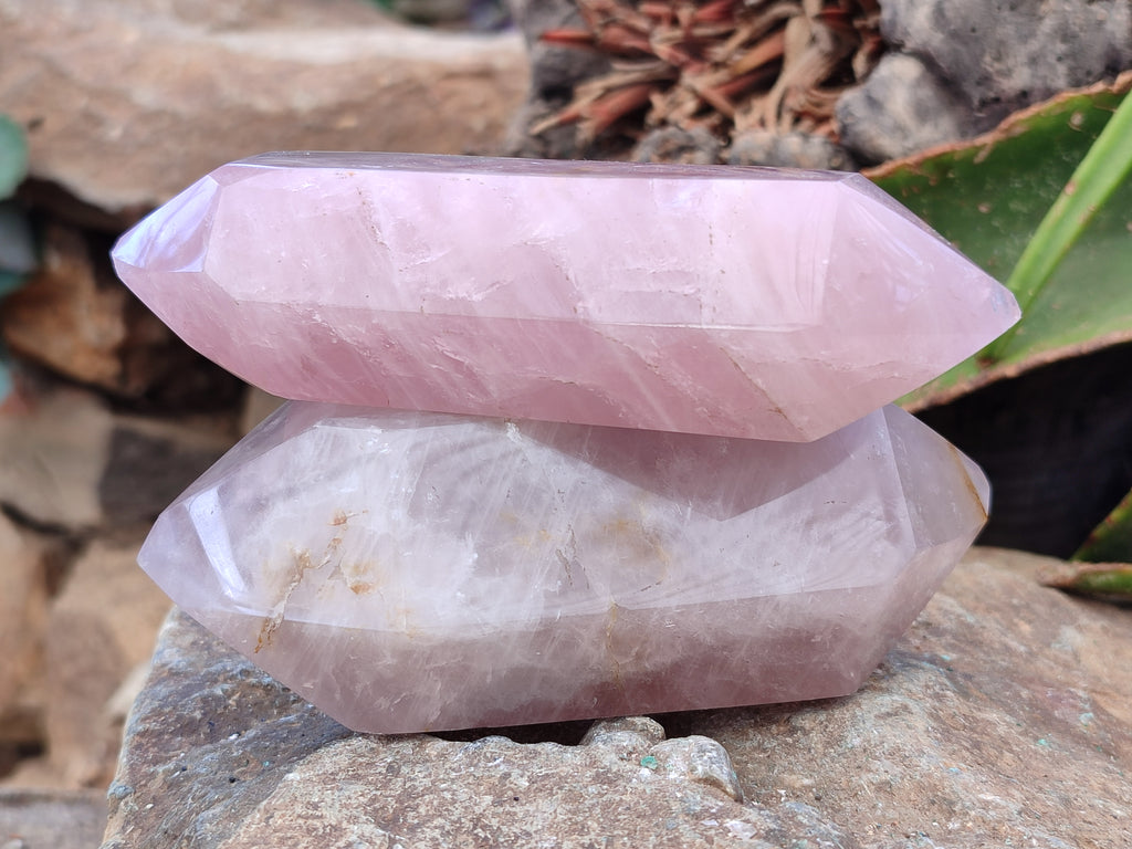 Polished Double Terminated Rose Quartz Points x 4 From Ambatondrazaka, Madagascar - Toprock Gemstones and Minerals 