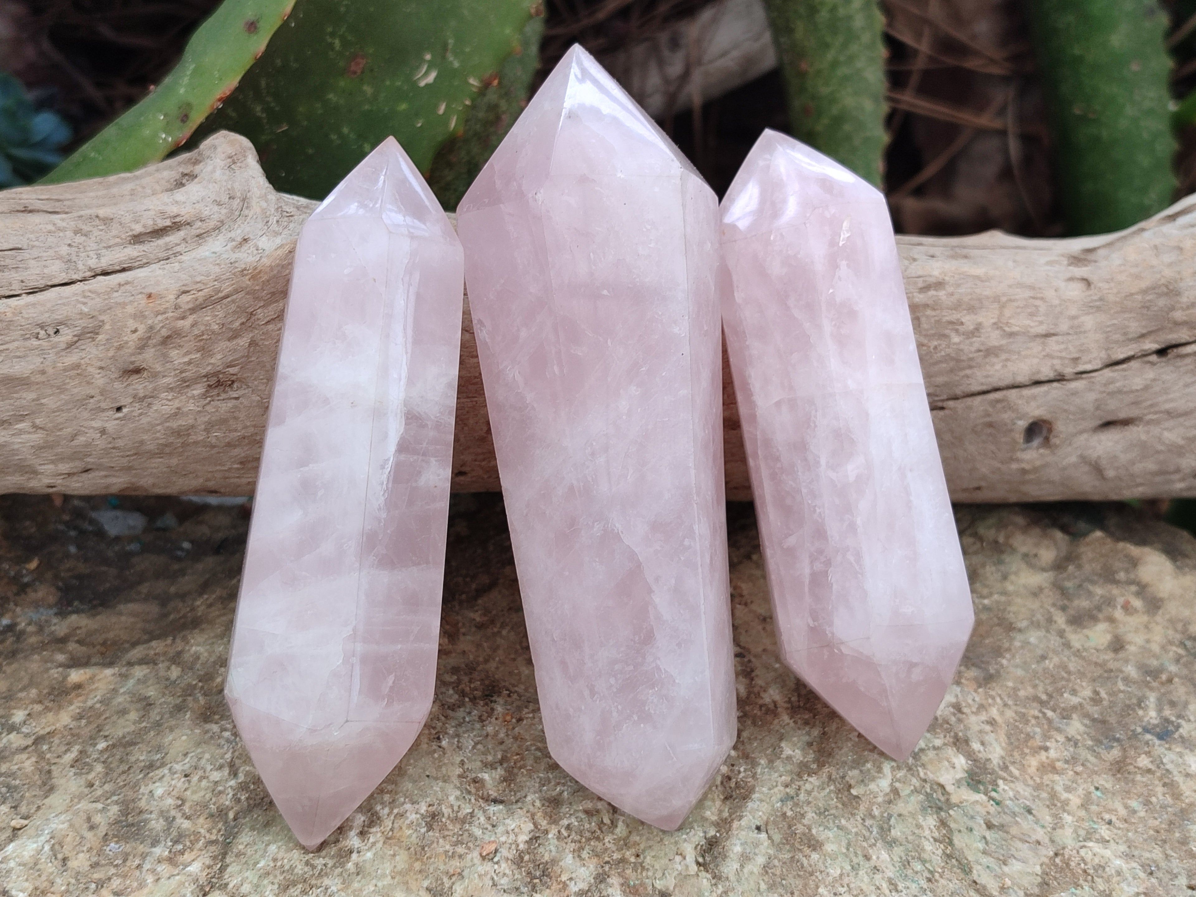 Polished Double Terminated Rose Quartz Points x 6 From Ambatondrazaka, Madagascar - Toprock Gemstones and Minerals 