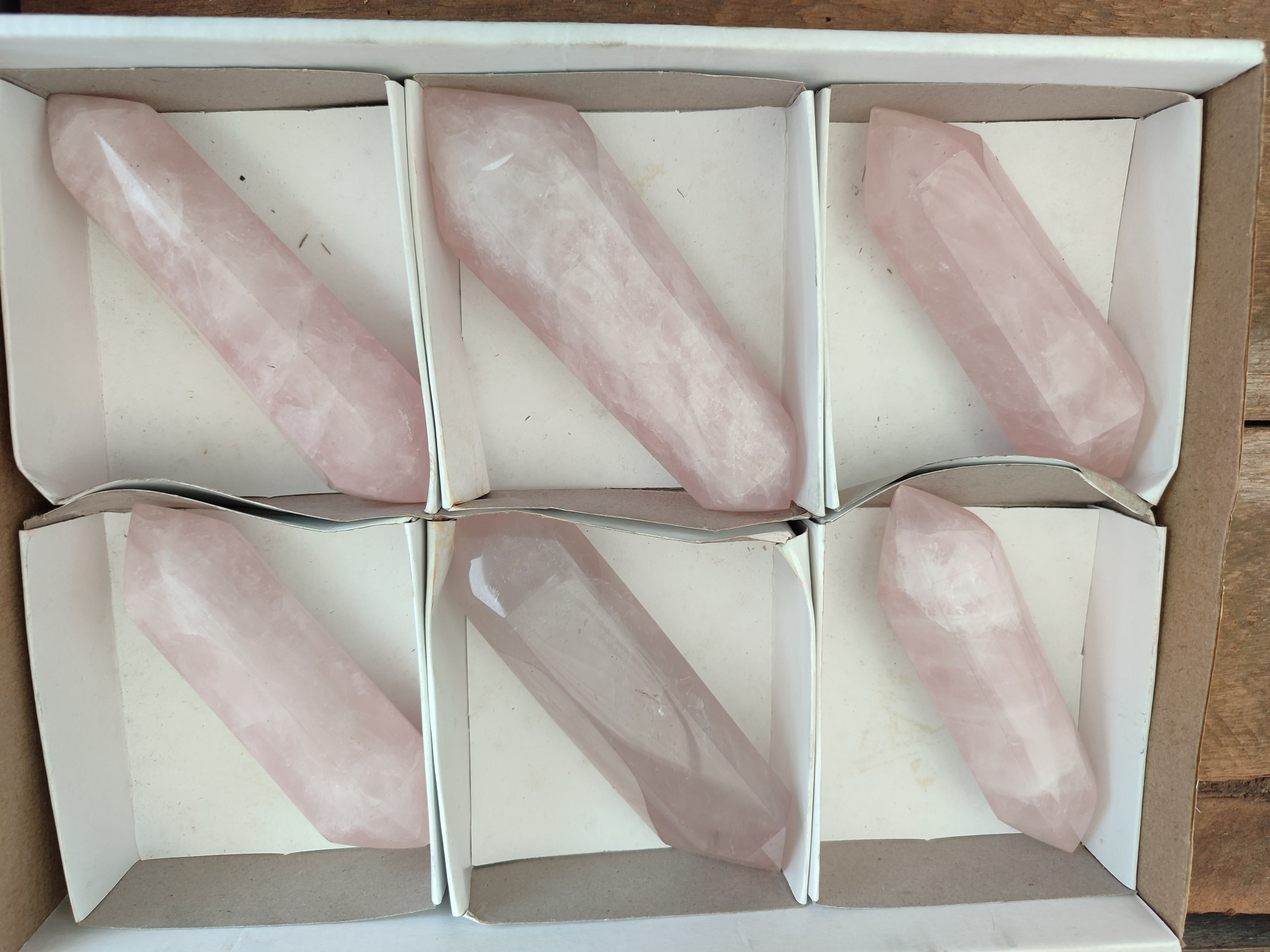 Polished Double Terminated Rose Quartz Points x 6 From Ambatondrazaka, Madagascar - Toprock Gemstones and Minerals 