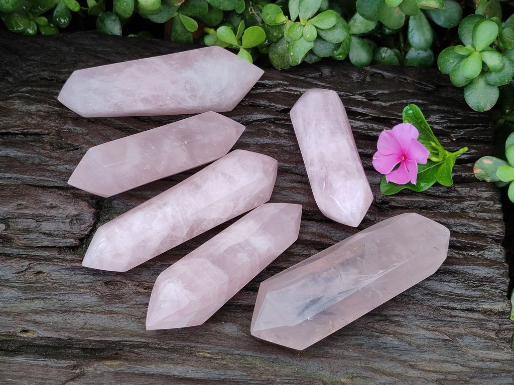 Polished Double Terminated Rose Quartz Points x 6 From Ambatondrazaka, Madagascar - Toprock Gemstones and Minerals 