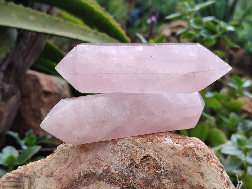 Polished Double Terminated Rose Quartz Points x 6 From Ambatondrazaka, Madagascar - Toprock Gemstones and Minerals 
