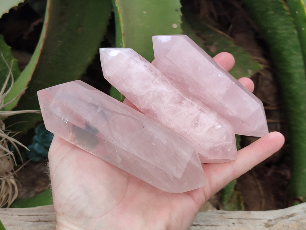 Polished Double Terminated Rose Quartz Points x 6 From Ambatondrazaka, Madagascar - Toprock Gemstones and Minerals 