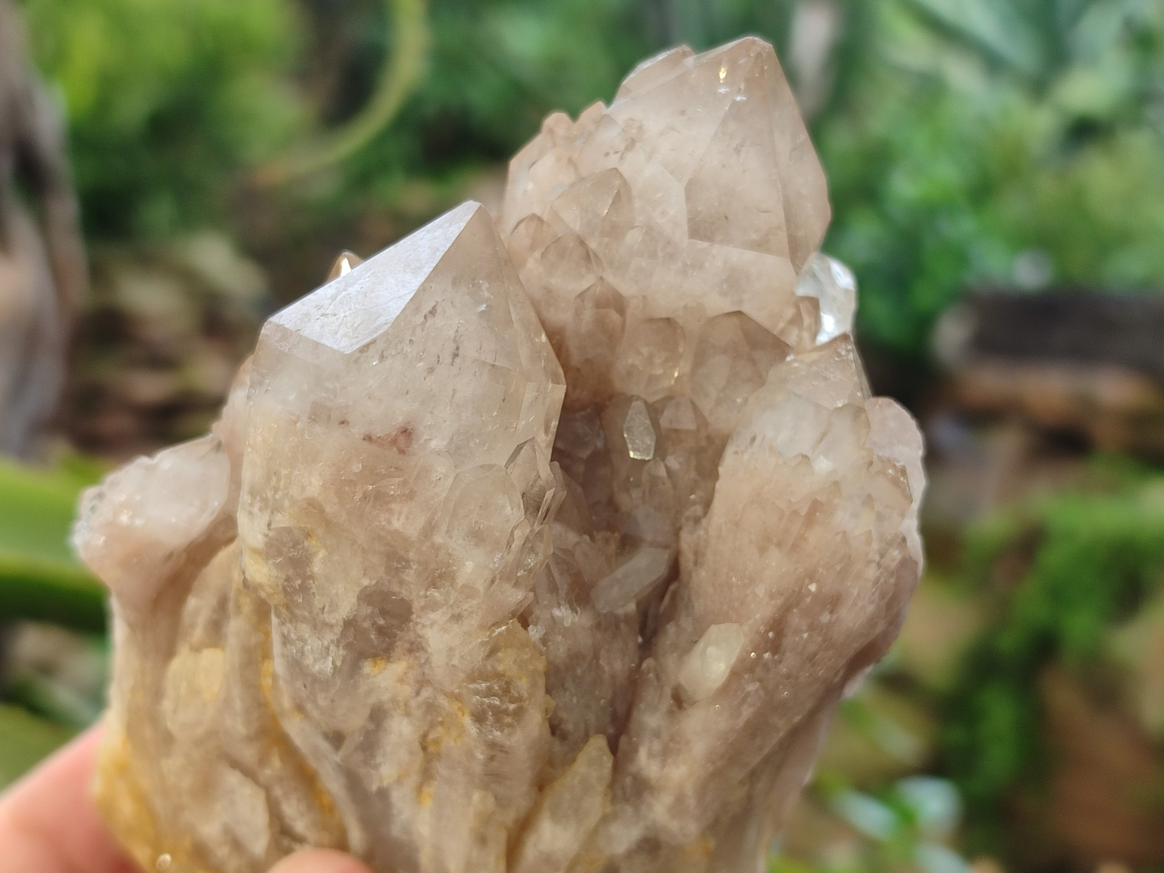 Natural Smokey Phantom Quartz Clusters x 4 From Luena, Congo - Toprock Gemstones and Minerals 