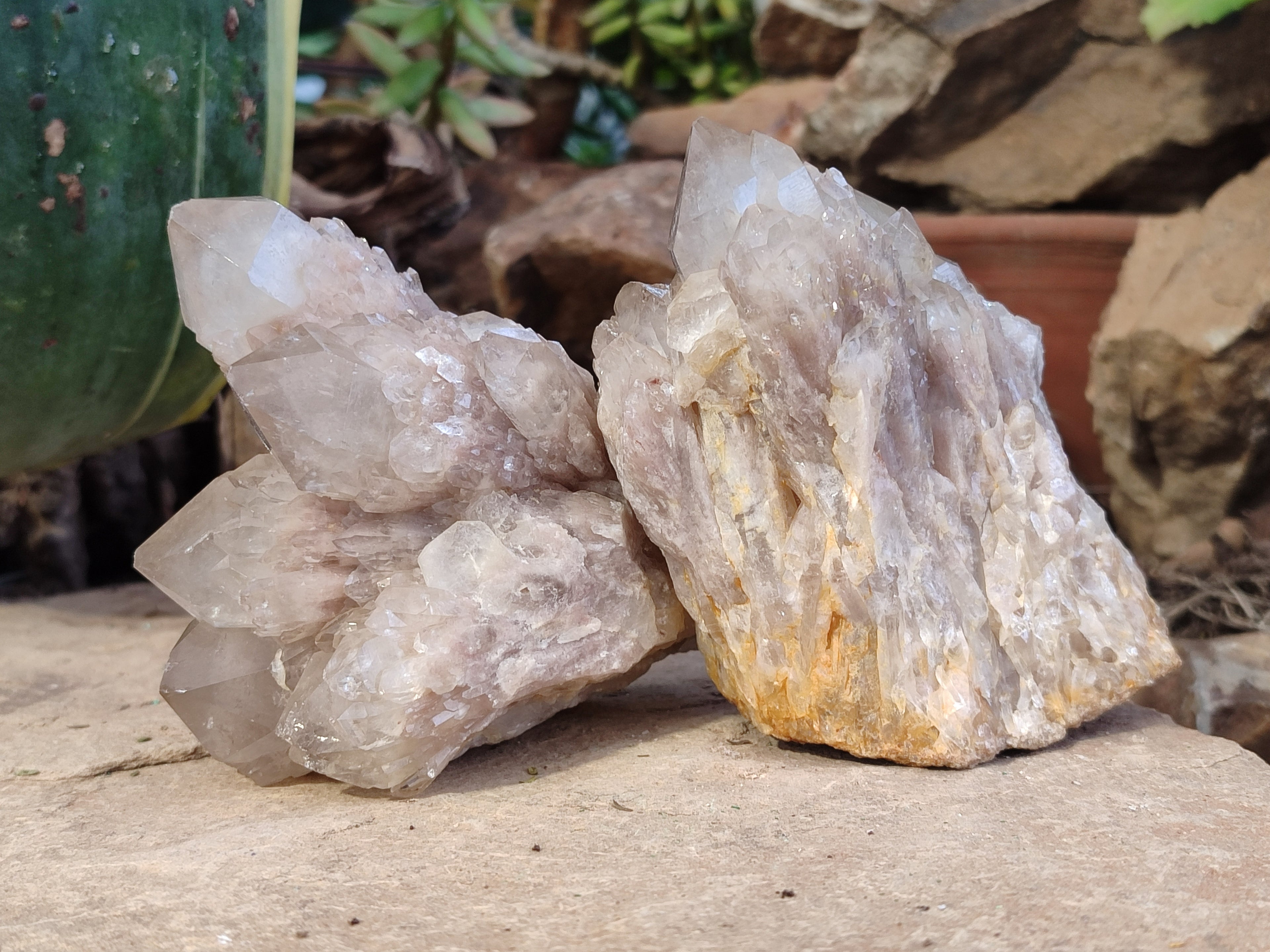 Natural Smokey Phantom Quartz Clusters x 4 From Luena, Congo - Toprock Gemstones and Minerals 
