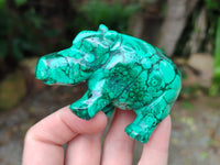 Hand Made Large Flower Banded Malachite Rhino Carving x 2 From Congo