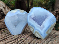 Polished Blue Lace Agate Geodes x 3 From Nsanje, Malawi