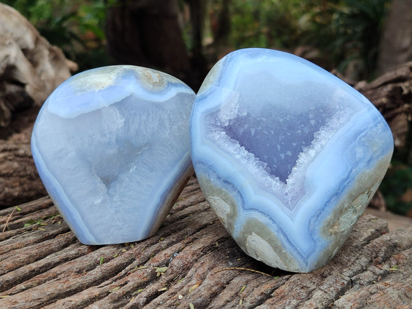 Polished Blue Lace Agate Geodes x 3 From Nsanje, Malawi