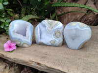 Polished Blue Lace Agate Geodes x 3 From Nsanje, Malawi