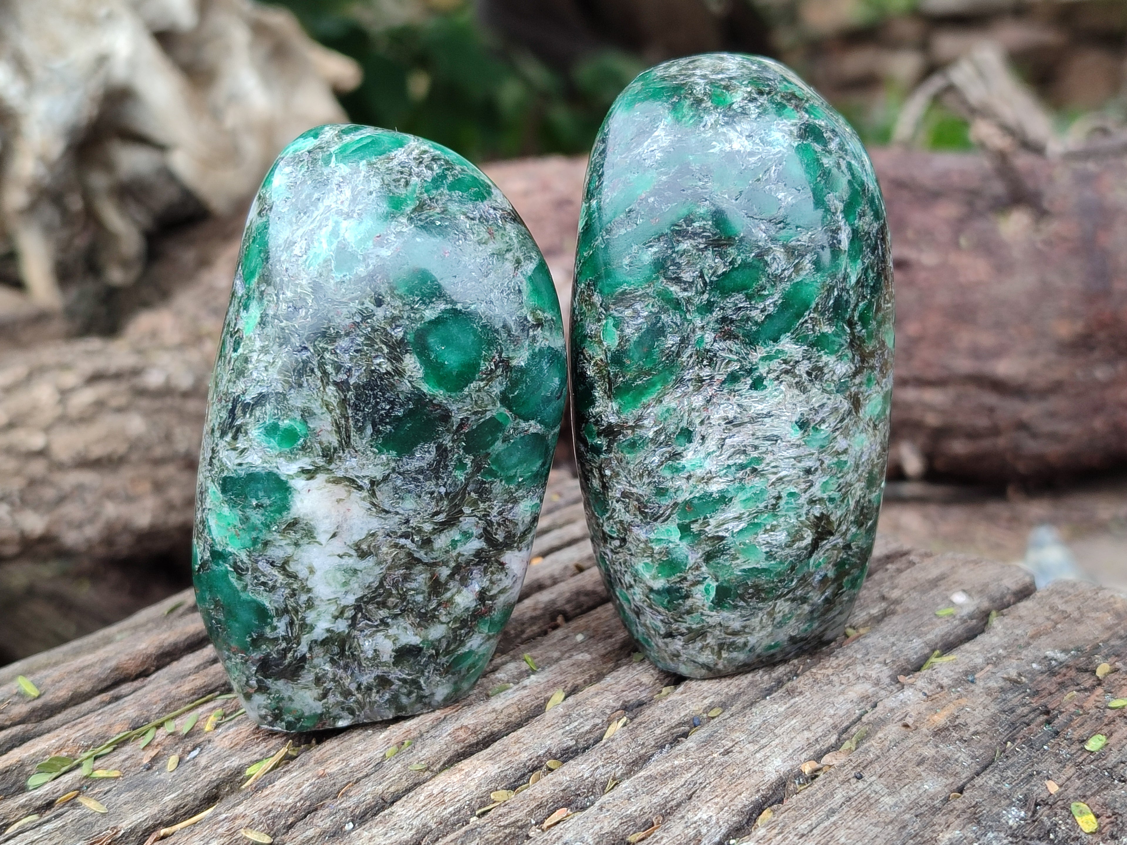 Polished Emerald Mica In Matrix Standing Free Forms x 4 From Mutoko, Zimbabwe - Toprock Gemstones and Minerals 