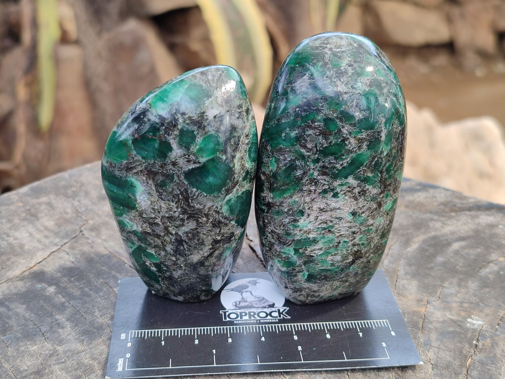 Polished Emerald Mica In Matrix Standing Free Forms x 4 From Mutoko, Zimbabwe - Toprock Gemstones and Minerals 