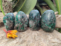Polished Emerald Mica In Matrix Standing Free Forms x 4 From Mutoko, Zimbabwe - Toprock Gemstones and Minerals 
