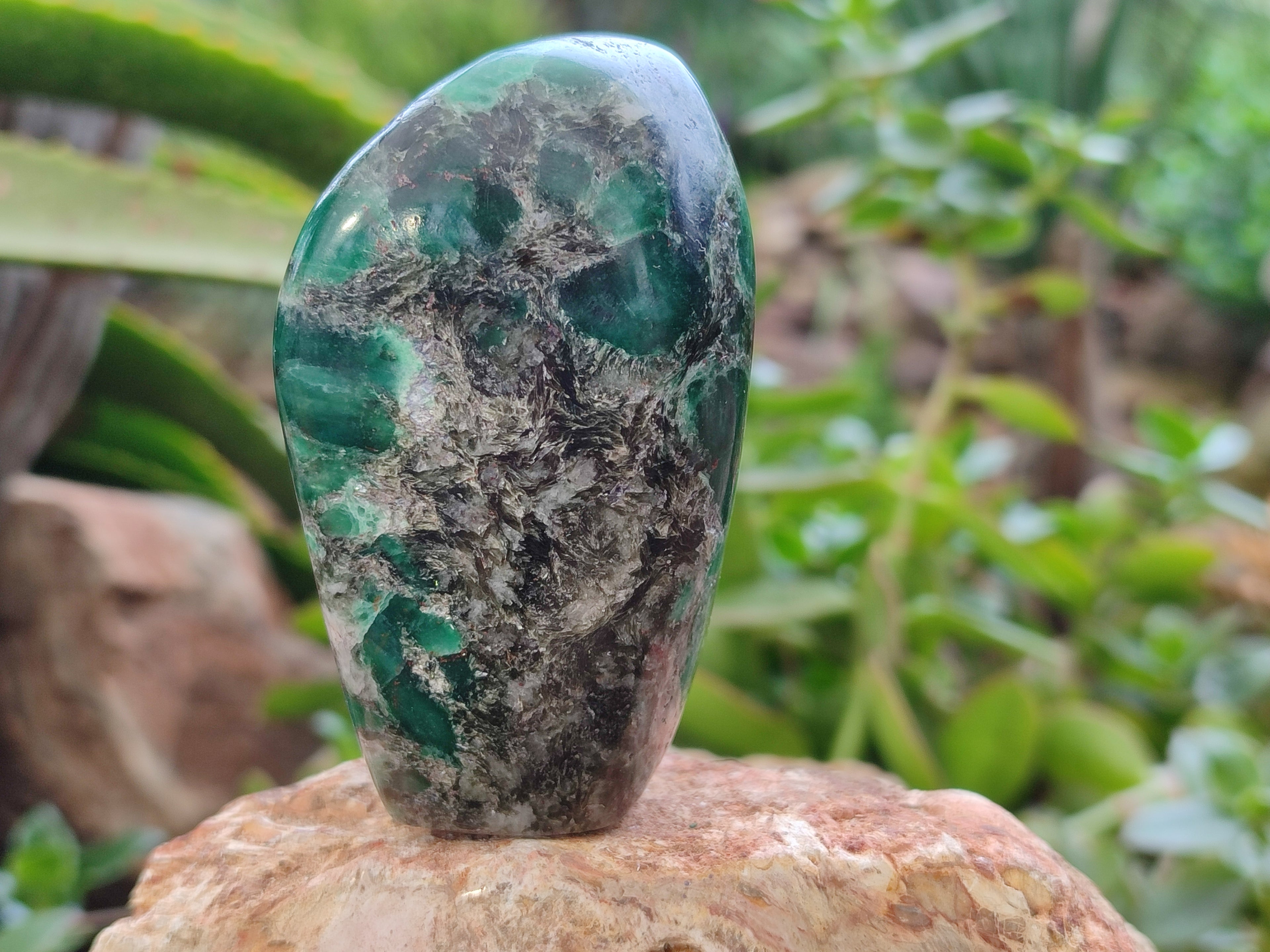 Polished Emerald Mica In Matrix Standing Free Forms x 4 From Mutoko, Zimbabwe - Toprock Gemstones and Minerals 