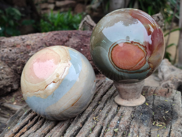 Polished Polychrome Jasper Spheres x 2 From Northwest Coast, Madagascar