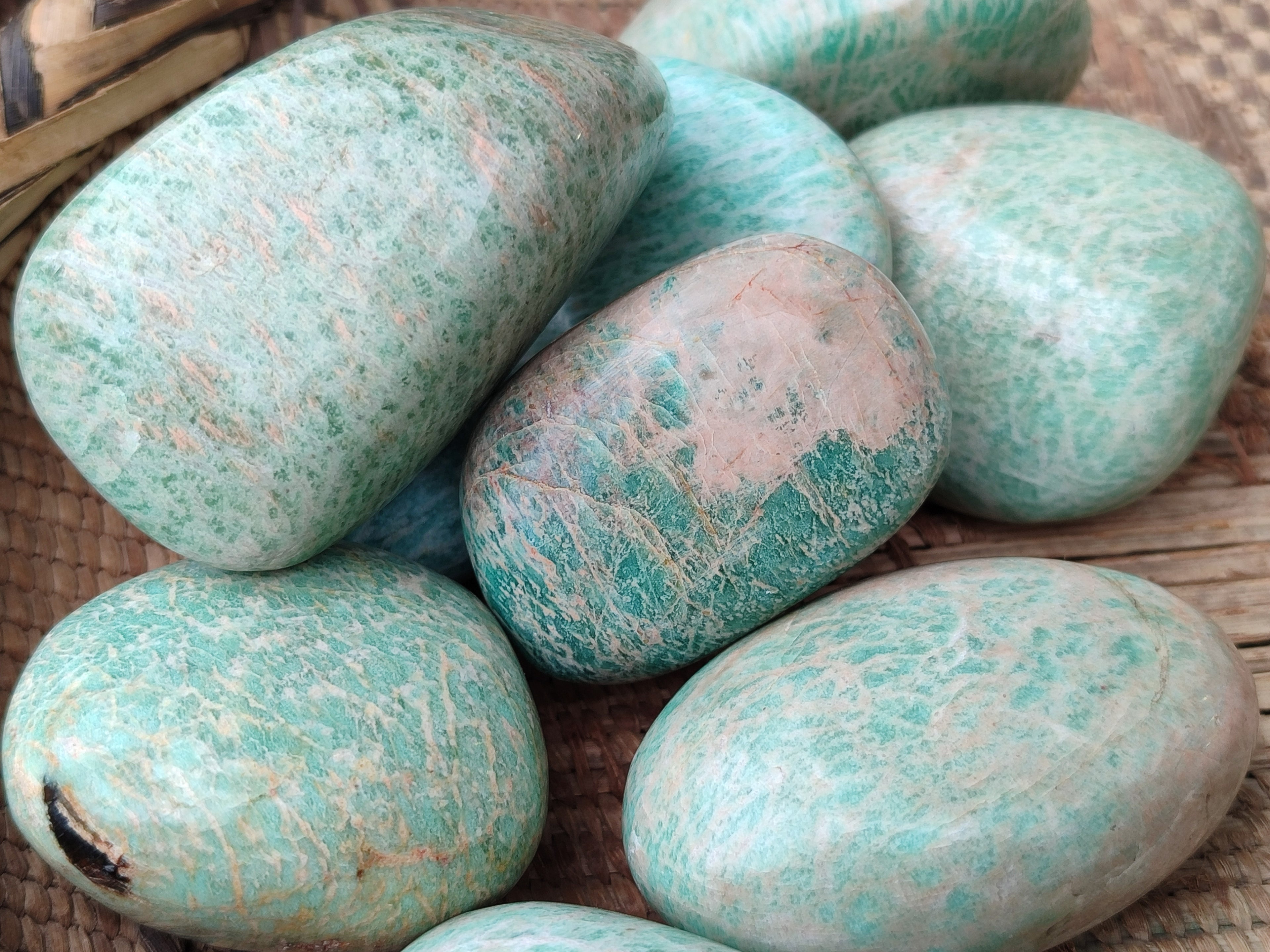 Polished Amazonite Palm Stones x 12 From Madagascar - Toprock Gemstones and Minerals 