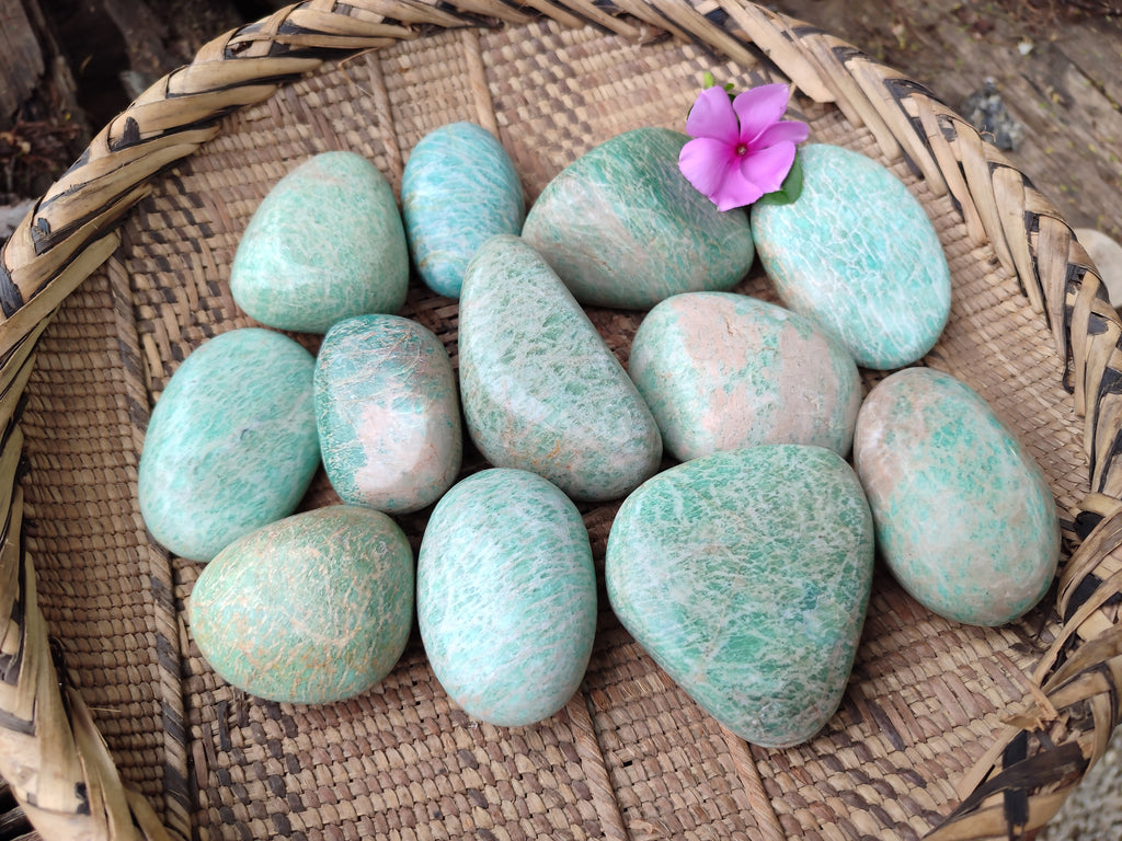 Polished Amazonite Palm Stones x 12 From Madagascar - Toprock Gemstones and Minerals 