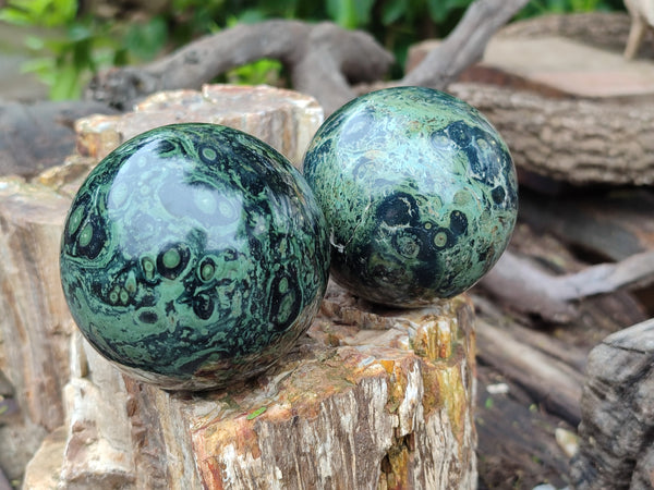 Polished Stromatolite Jasper Spheres x 4 From Katsepy, Madagascar