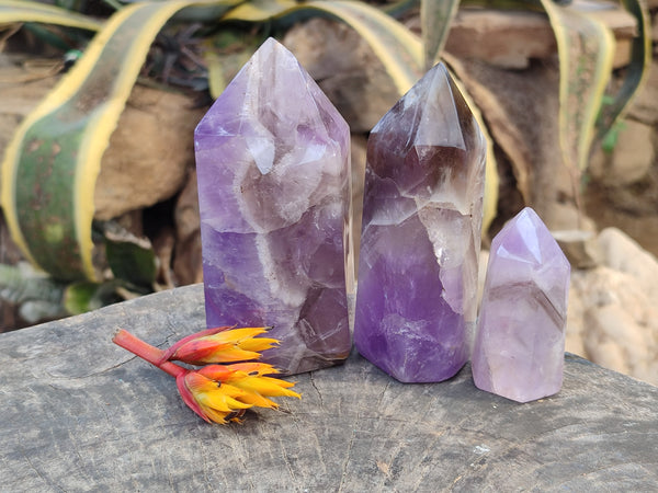Polished Chevron Amethyst Points x 3 From Ankazobe, Madagascar