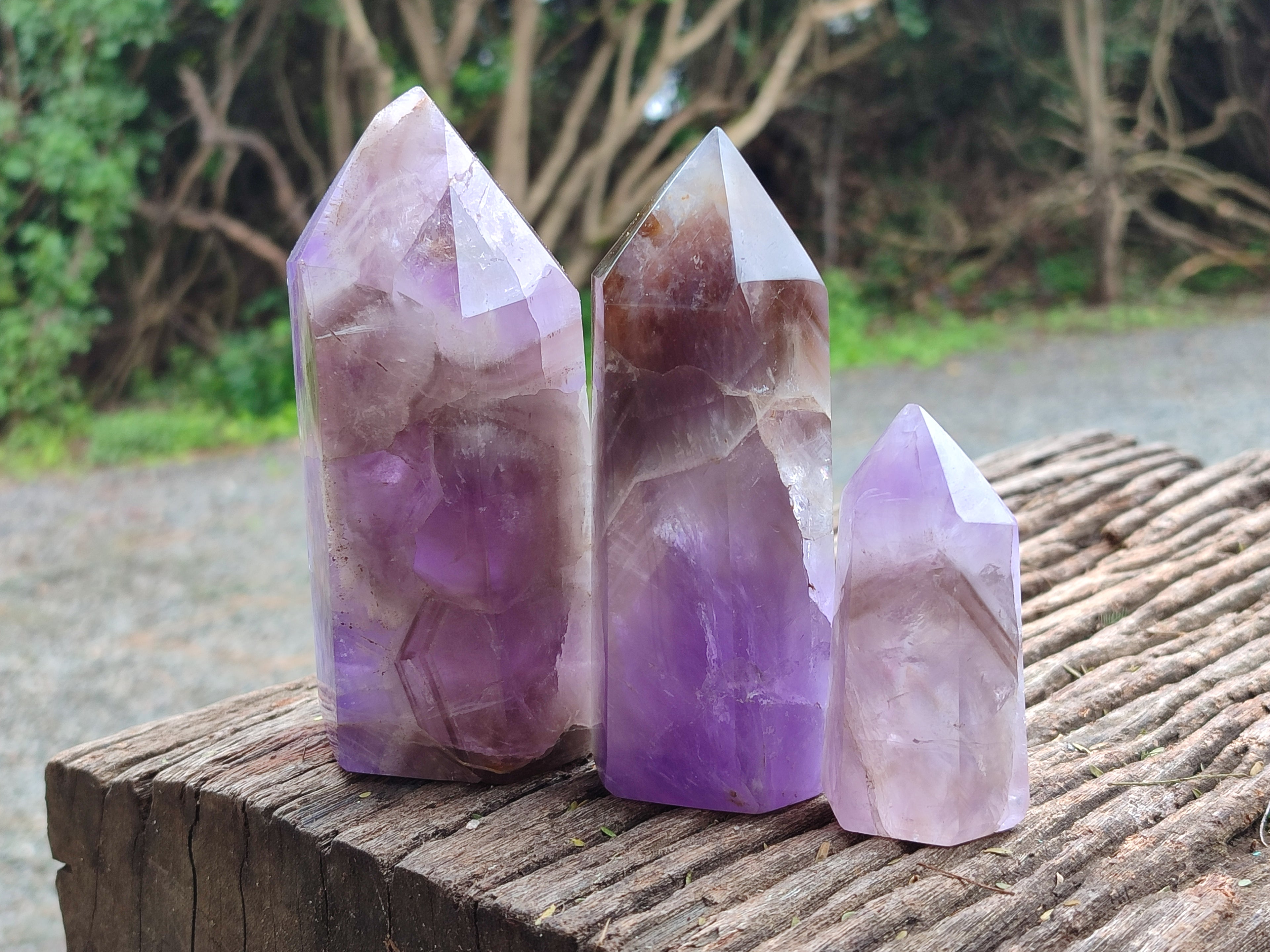 Polished Chevron Amethyst Points x 3 From Ankazobe, Madagascar - Toprock Gemstones and Minerals 