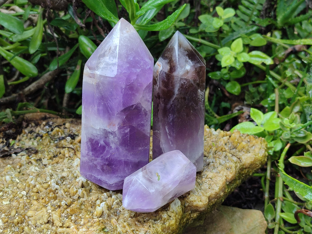 Polished Chevron Amethyst Points x 3 From Ankazobe, Madagascar - Toprock Gemstones and Minerals 