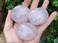 Polished Mix Rose, Blue, Lavender Quartz Palm Stones x 24 From Ambatondrazaka, Madagascar