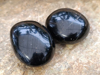 Polished Black Schorl Tourmaline Galet / Palmstones x 12 From Madagascar