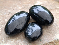 Polished Black Schorl Tourmaline Galet / Palmstones x 12 From Madagascar