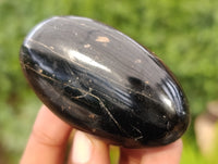 Polished Black Schorl Tourmaline Galet / Palmstones x 12 From Madagascar