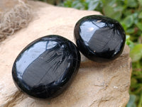 Polished Black Schorl Tourmaline Galet / Palmstones x 12 From Madagascar