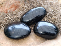 Polished Black Schorl Tourmaline Galet / Palmstones x 12 From Madagascar