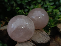 Polished Rose Quartz Spheres with Asterism-Star x 3 From Ambatondrazaka, Madagascar
