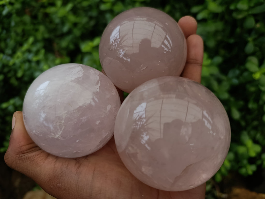 Polished Rose Quartz Spheres with Asterism-Star x 3 From Ambatondrazaka, Madagascar - Toprock Gemstones and Minerals 