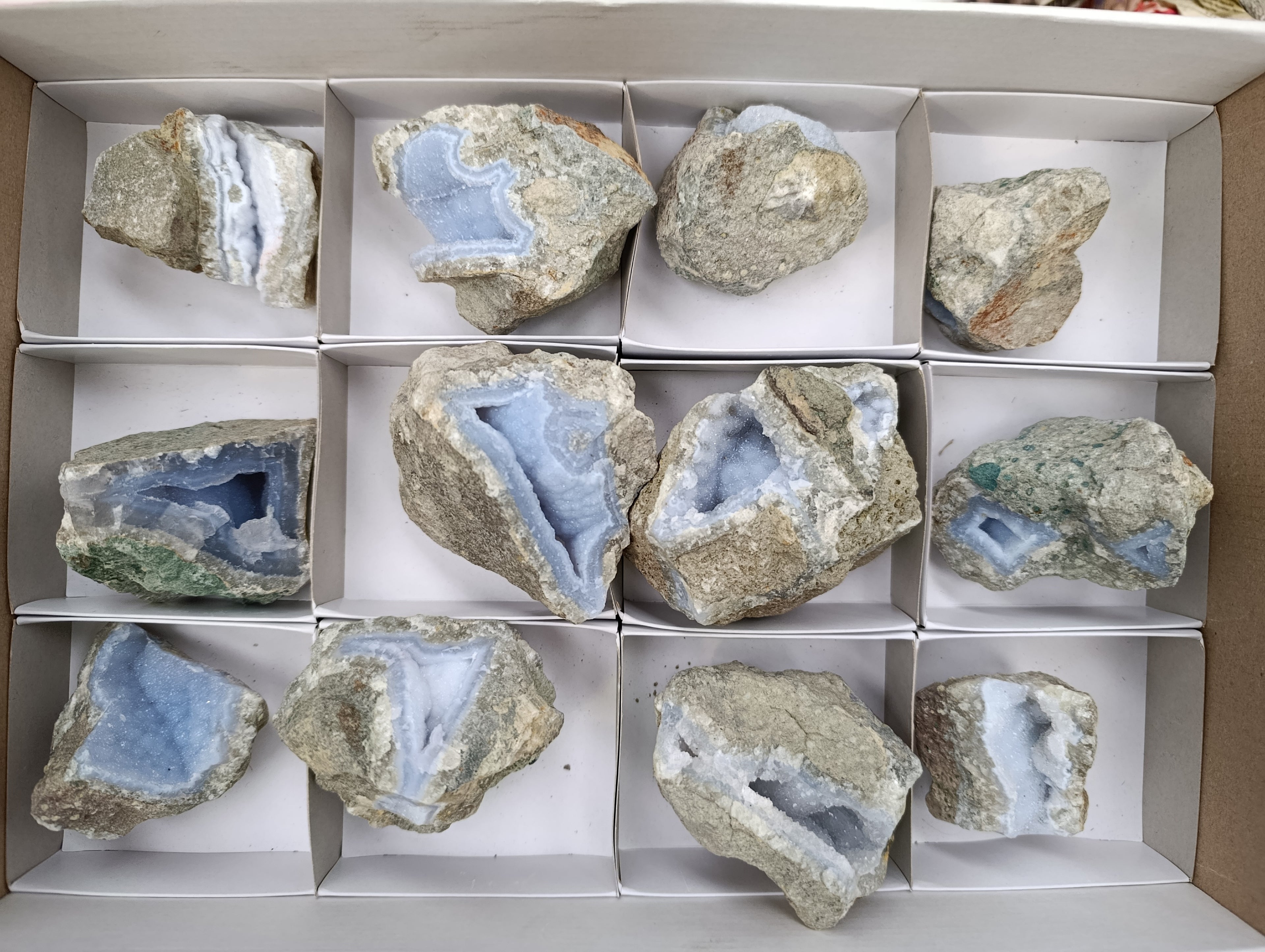 Natural Blue Lace Agate Geode Specimens x 12 From Nsanje, Malawi - Toprock Gemstones and Minerals 