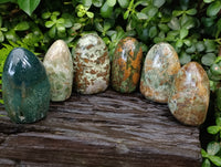 Polished Chrysoprase Standing Free Forms x 6 From Madagascar