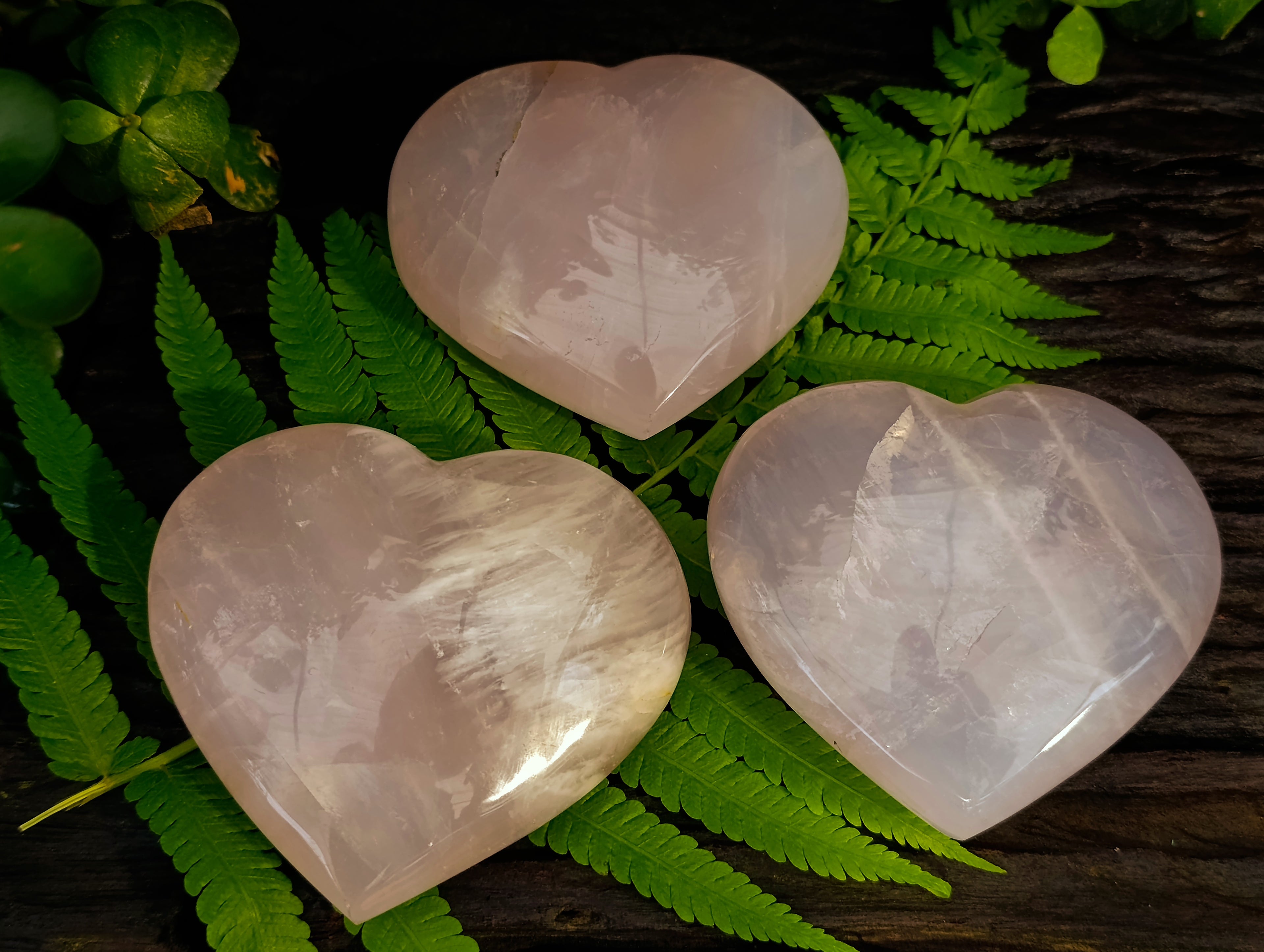 Polished Pink Pearl Girasol Quartz Hearts x 3 From Ambatondrazaka, Madagascar - Toprock Gemstones and Minerals 