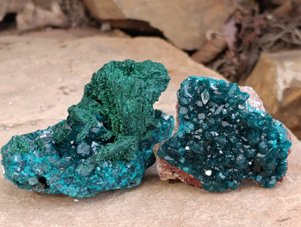Natural Rare Dioptase and Malachite Specimens x 4 From Likasi, Congo