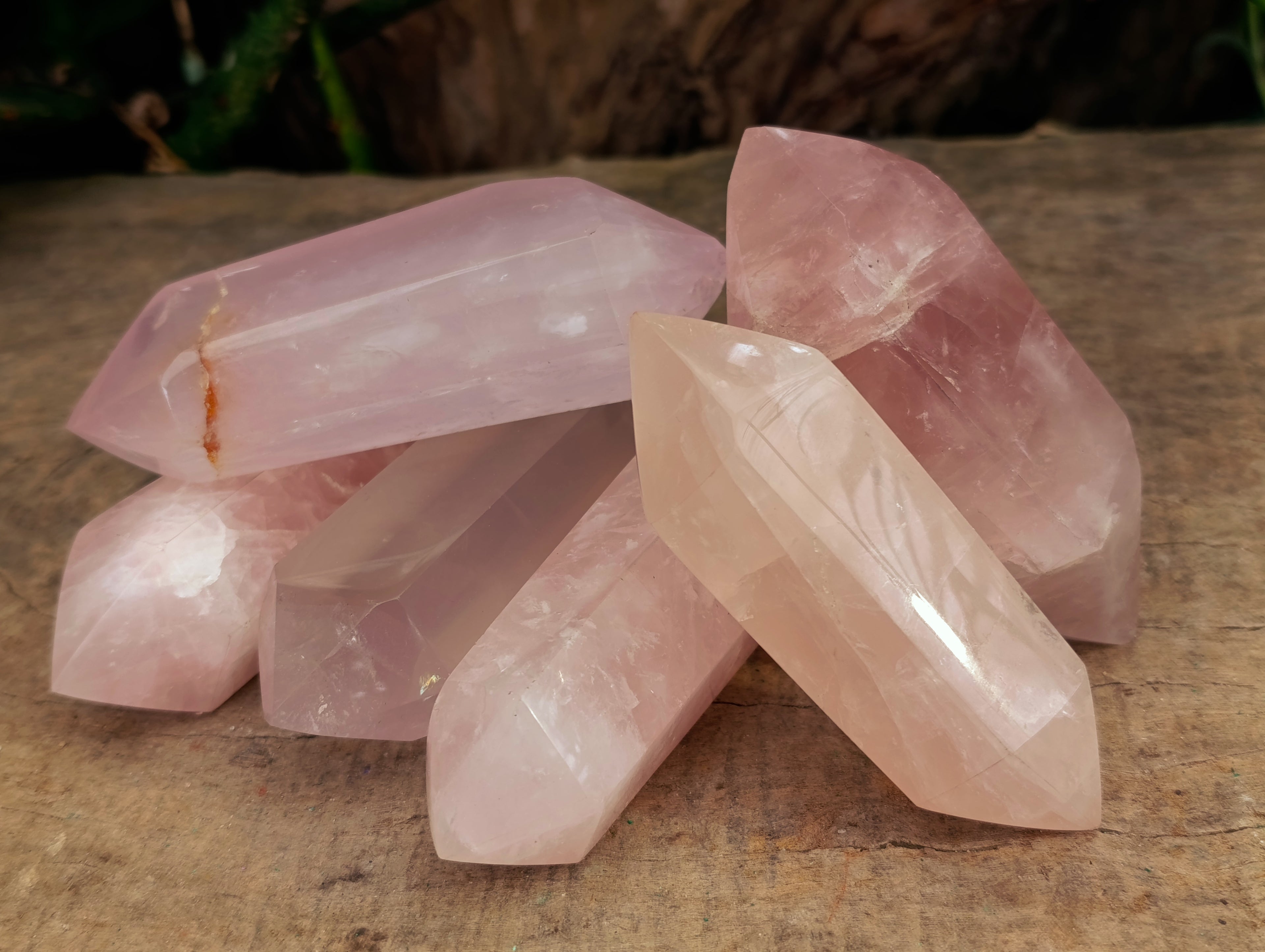 Polished Double Terminated Rose Quartz Points x 6 From Ambatondrazaka, Madagascar - Toprock Gemstones and Minerals 