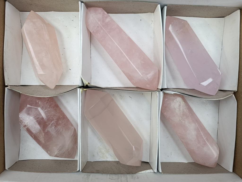 Polished Double Terminated Rose Quartz Points x 6 From Ambatondrazaka, Madagascar - Toprock Gemstones and Minerals 