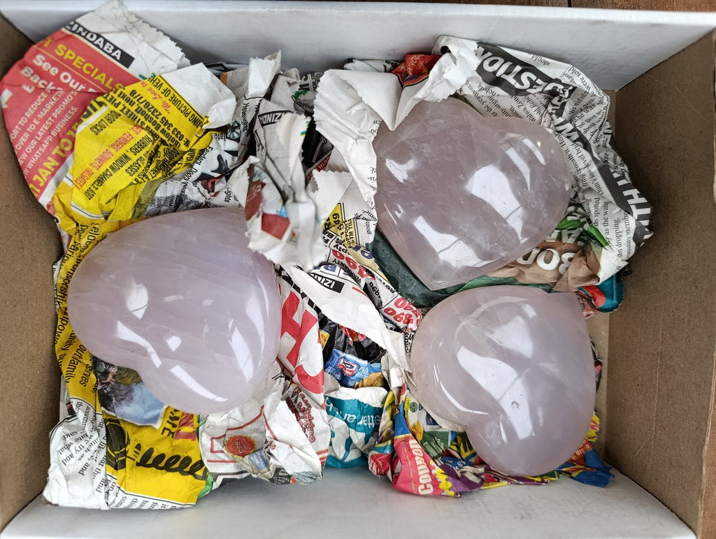 Polished Pink Pearl Girasol Quartz Hearts x 3 From Ambatondrazaka, Madagascar - Toprock Gemstones and Minerals 