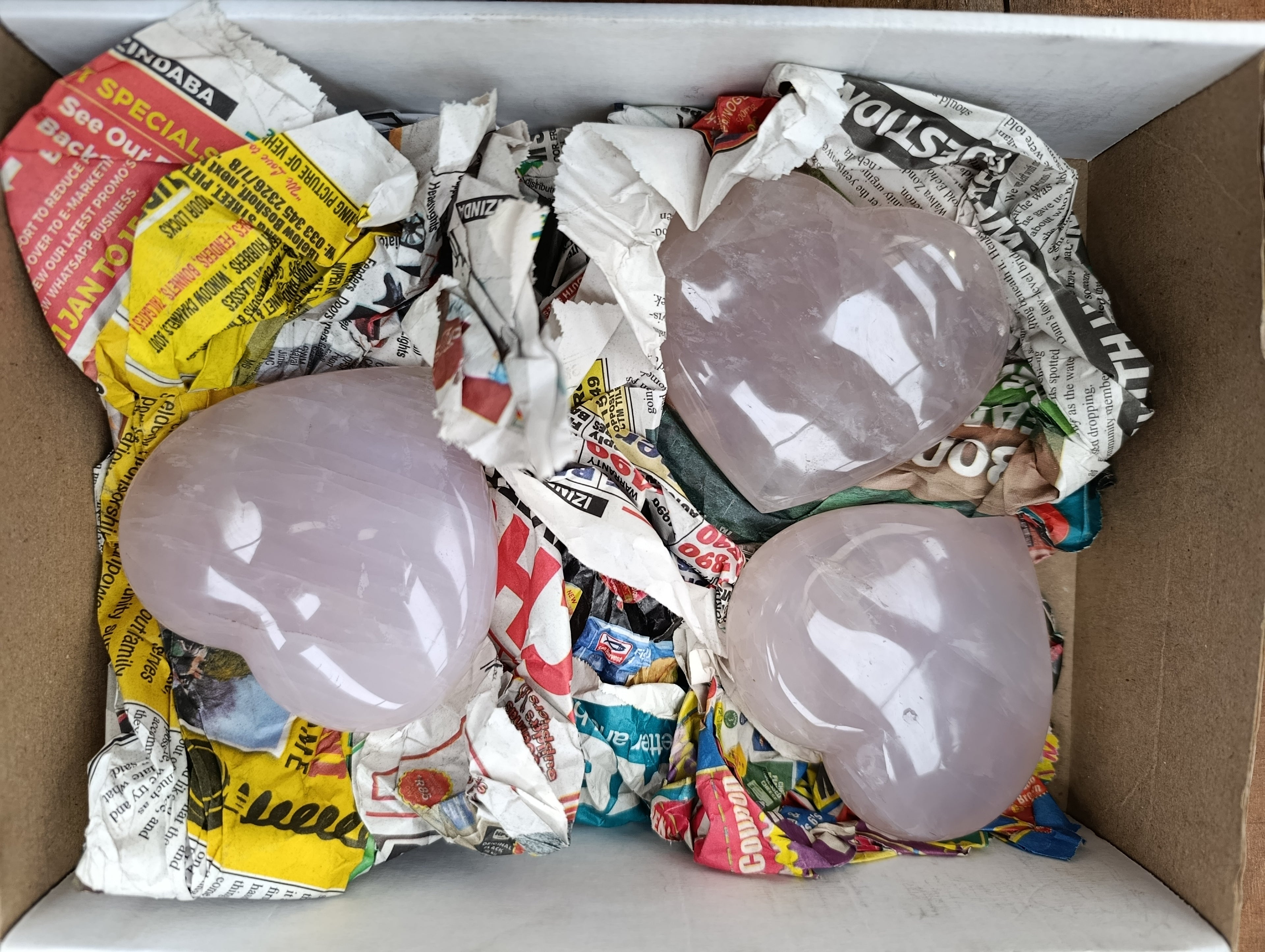 Polished Pink Pearl Girasol Quartz Hearts x 3 From Ambatondrazaka, Madagascar - Toprock Gemstones and Minerals 