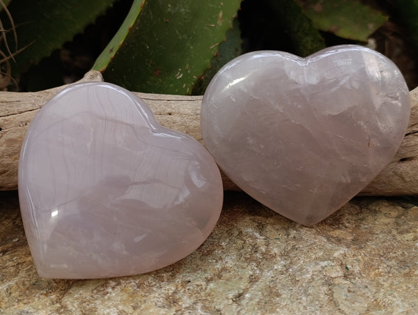 Polished Pink Pearl Girasol Quartz Hearts x 3 From Ambatondrazaka, Madagascar