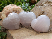 Polished Pink Pearl Girasol Quartz Hearts x 3 From Ambatondrazaka, Madagascar