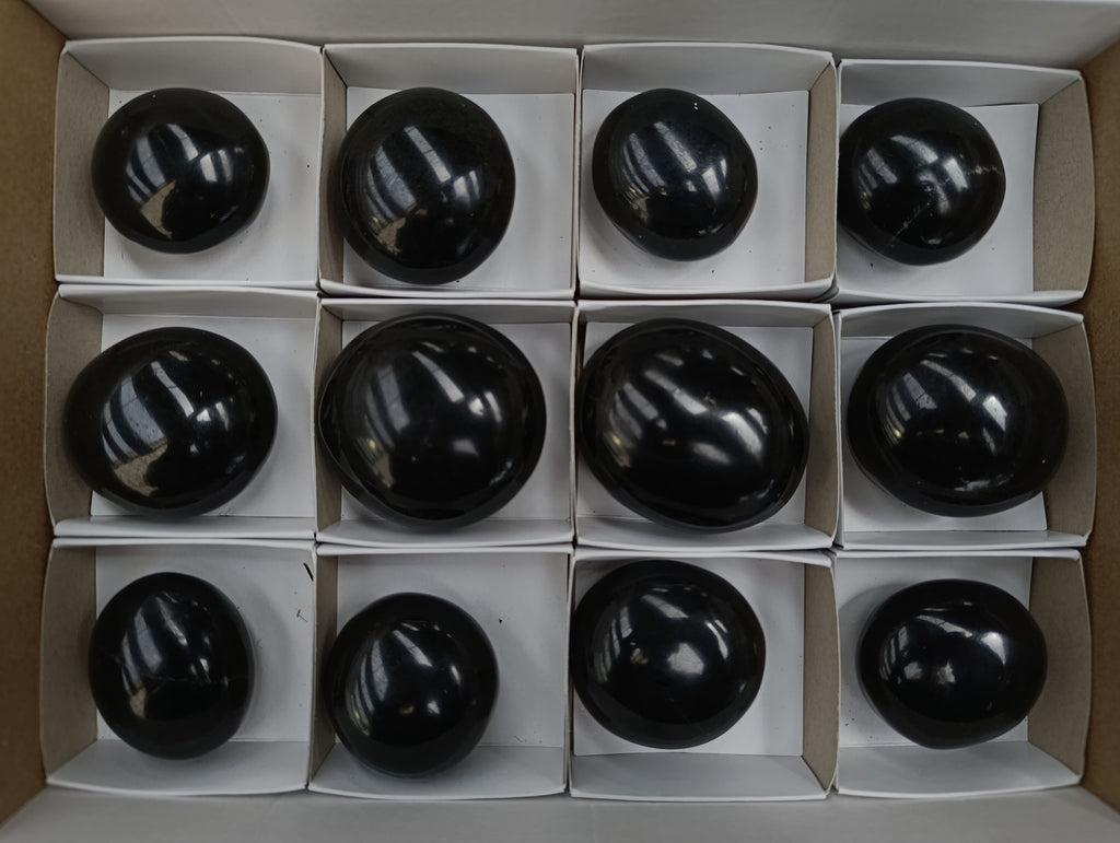 Polished Black Basalt Palm Stones x 12 From Antsirabe, Madagascar - Toprock Gemstones and Minerals 