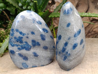 Polished Blue Spinel Spotted Quartz Standing Free Forms x 2 From Madagascar