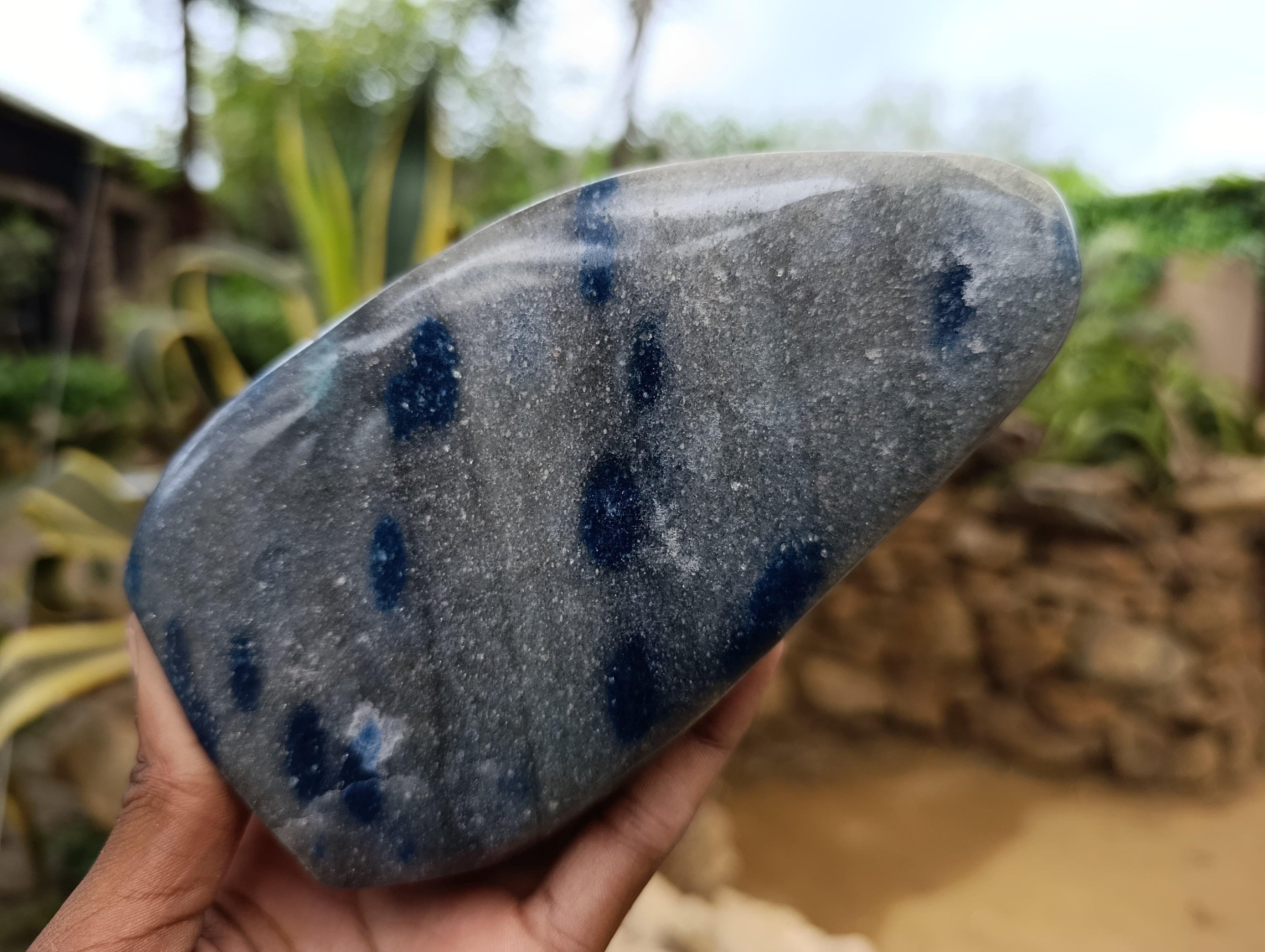 Polished Blue Spinel Spotted Quartz Standing Free Forms x 2 From Madagascar - Toprock Gemstones and Minerals 