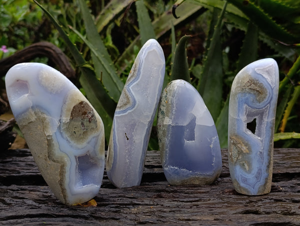 Polished Blue Lace Agate Standing Free Forms x 4 From Nsanje, Malawi