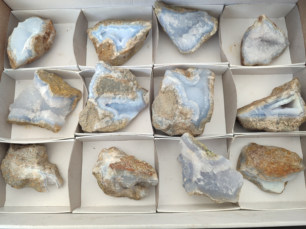 Natural Blue Lace Agate Geode Specimens x 12 From Nsanje, Malawi - Toprock Gemstones and Minerals 