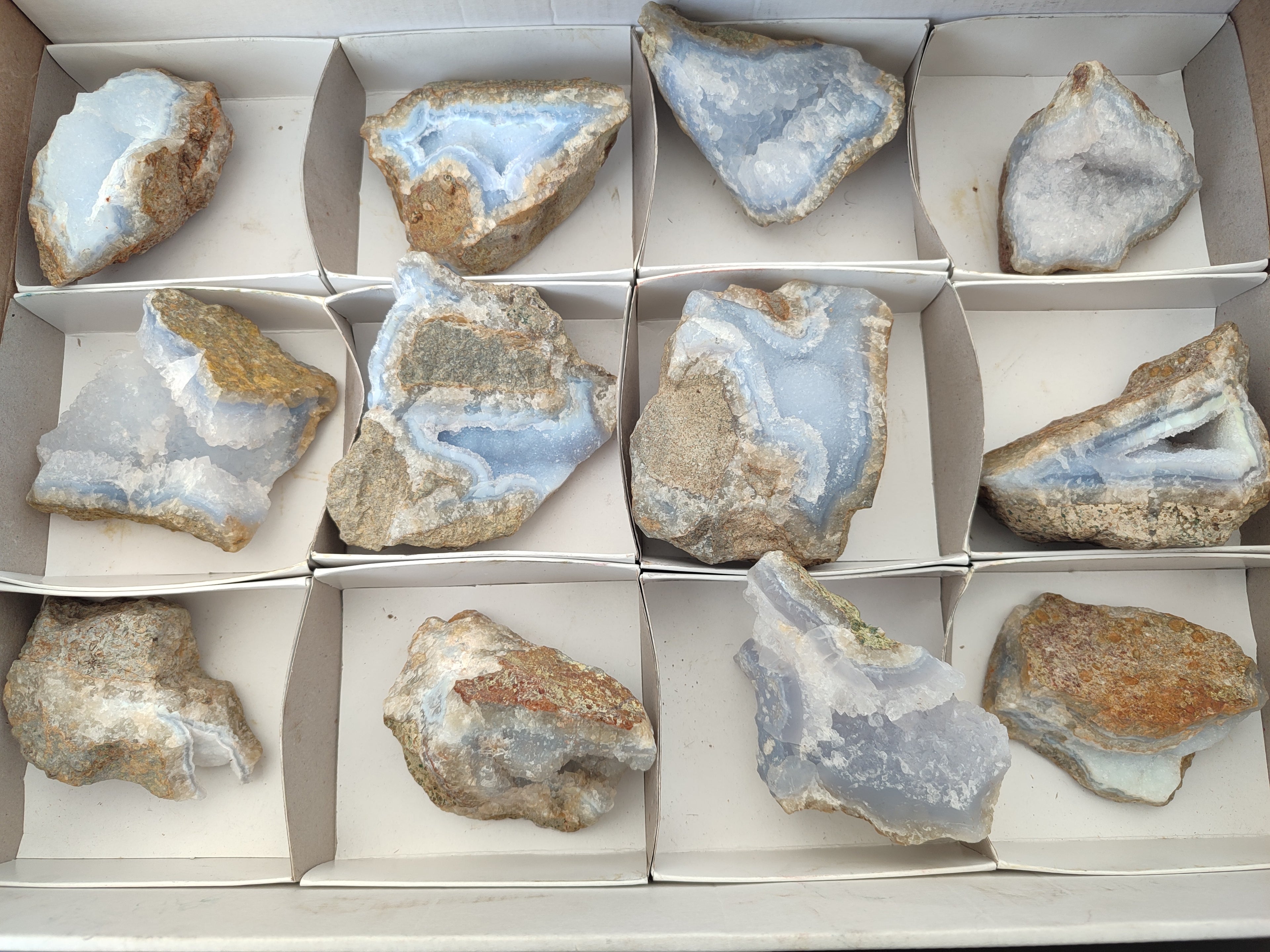Natural Blue Lace Agate Geode Specimens x 12 From Nsanje, Malawi - Toprock Gemstones and Minerals 
