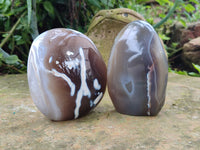 Polished Banded and Snow / Orca Agate Standing Free Forms x 3 From Madagascar
